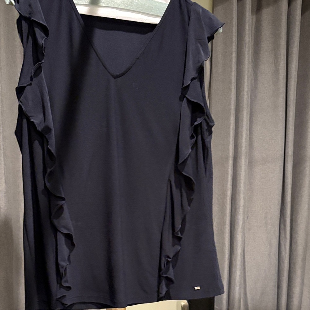 Tommy Hilfiger Dark Blue Ruffle V-Neck Blouse
